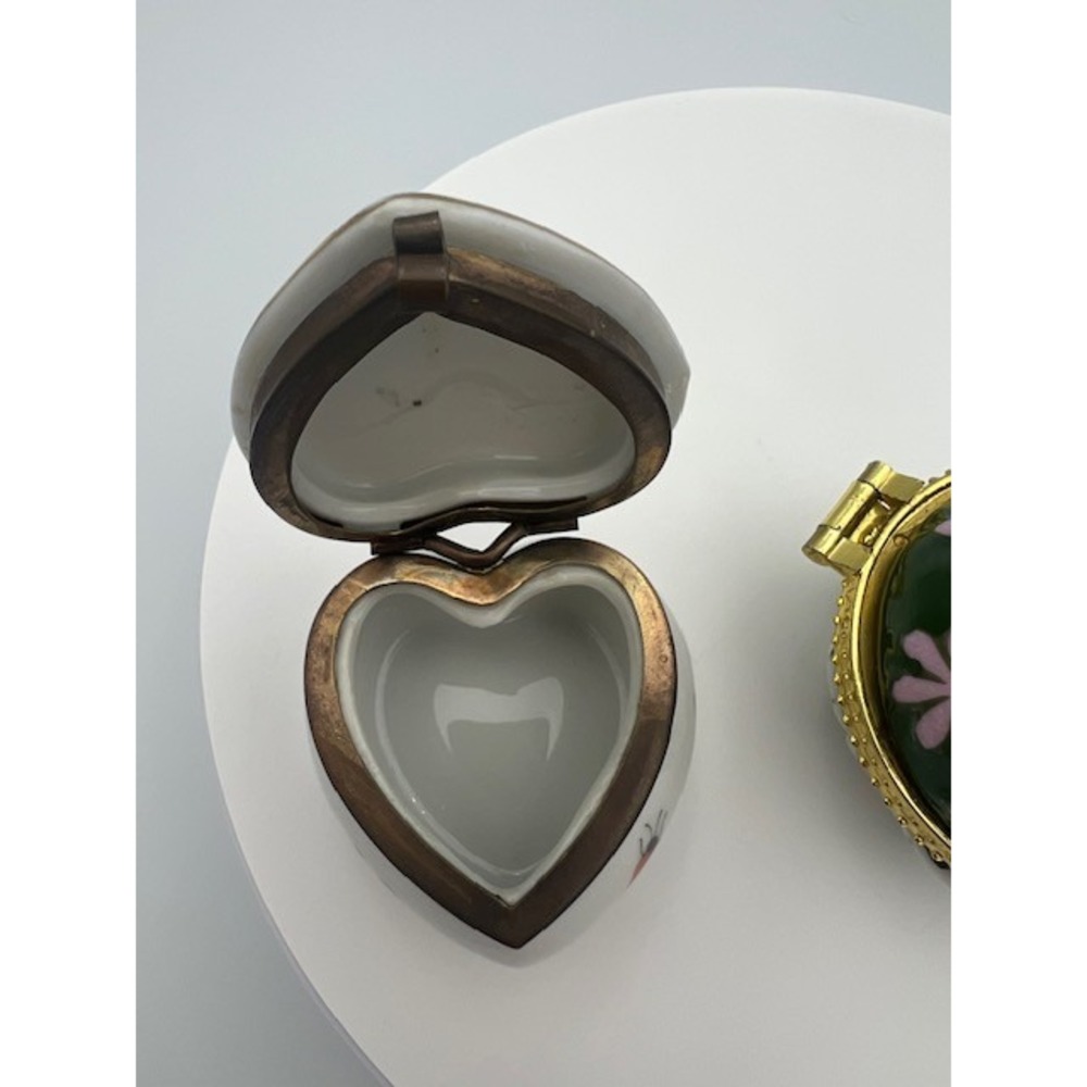 Limoges Porcelain Trinket Box Set Butterfly Heart Ladybug Hand Painted 2pc - Picture 8 of 12